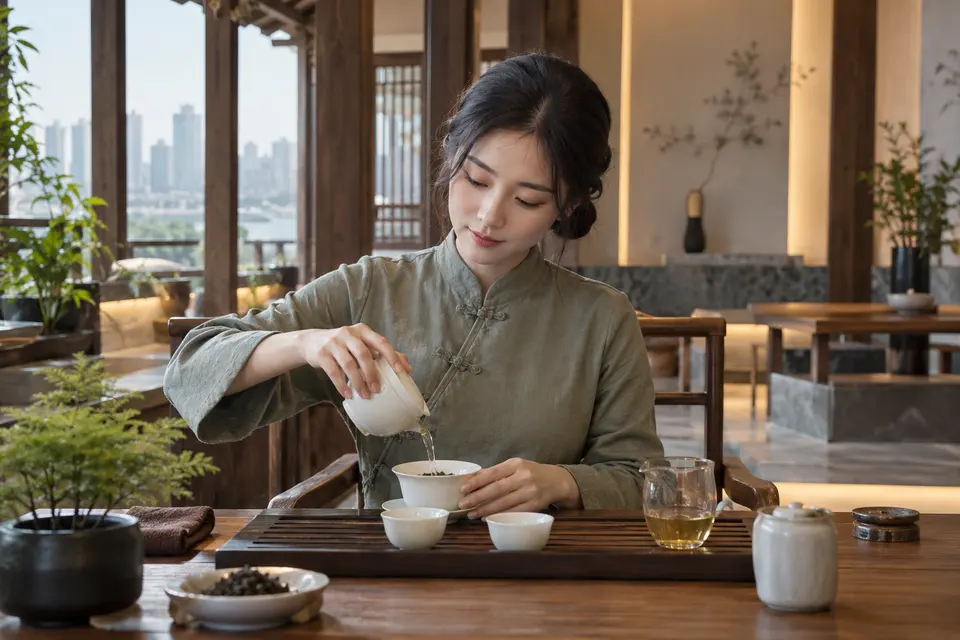 新中式盖碗冲泡的茶席场景